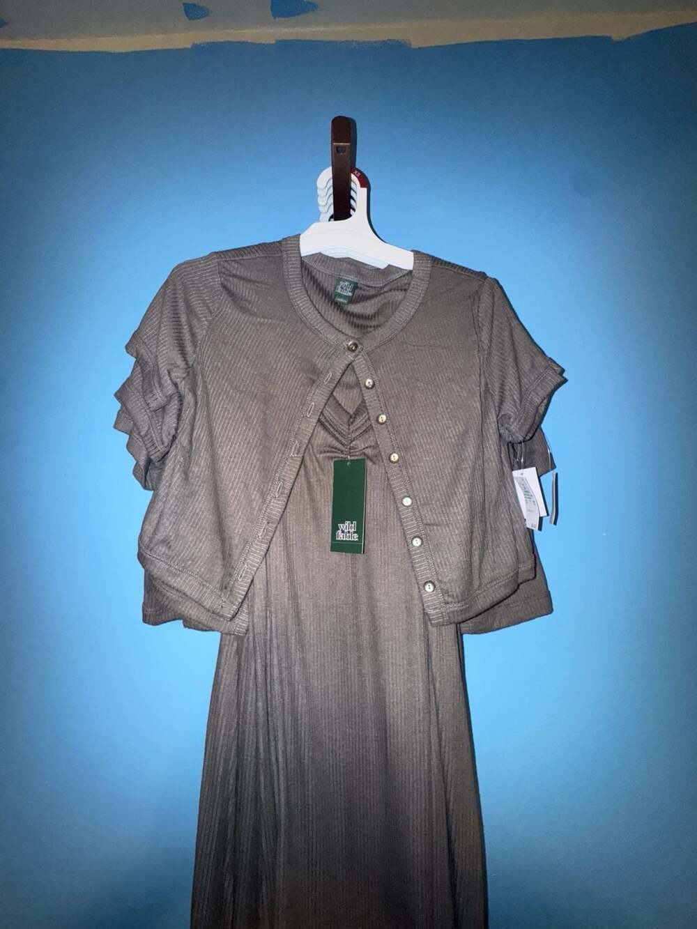 Wild Fable Ribbed Maxi Dress and Short Sleeve Cardigan, Heathered Gray, Size XS - Picture 2 of 3